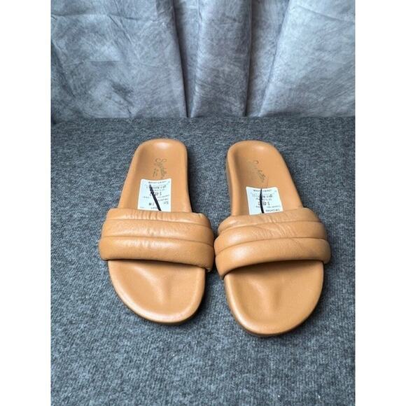 Women's Tan Seychelles Camel Puffy Strap Slip on Slides Sandals sz 7 - Picture 2 of 6